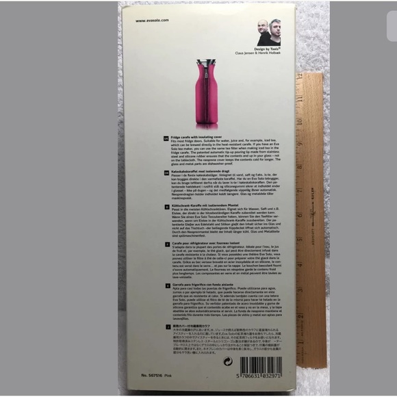 💗EVA SOLO💗 1-Liter Fridge Carafe w/ Pink Insulated Zipper Cover, New in Box - Picture 2 of 8